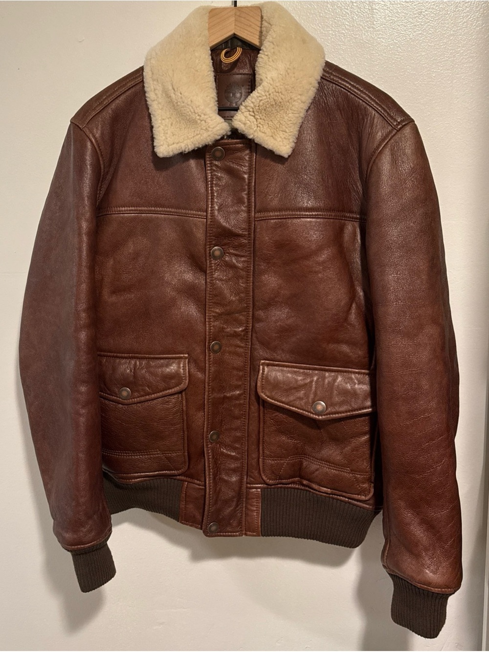 Men's Timberland Mount Major Shearling Bomber Jacket with Cream Shearling Collar